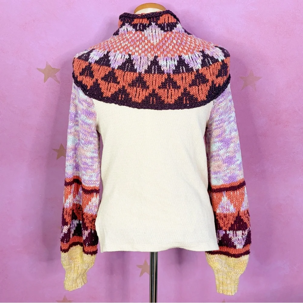 Free People Swit The Small Stuff Sweater XS Femme Nordic Mock Neck Fair Isle